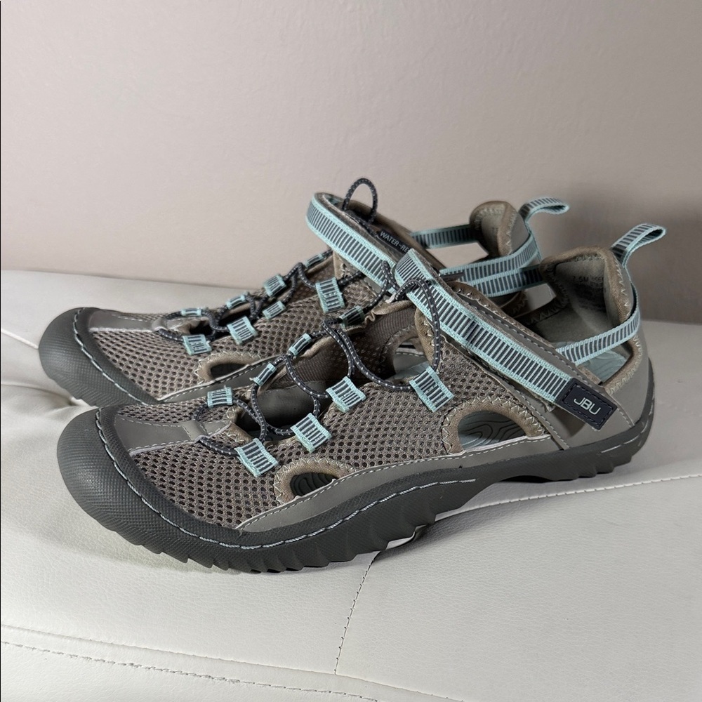 JBU Women's Tan and Blue Mesh Sandals